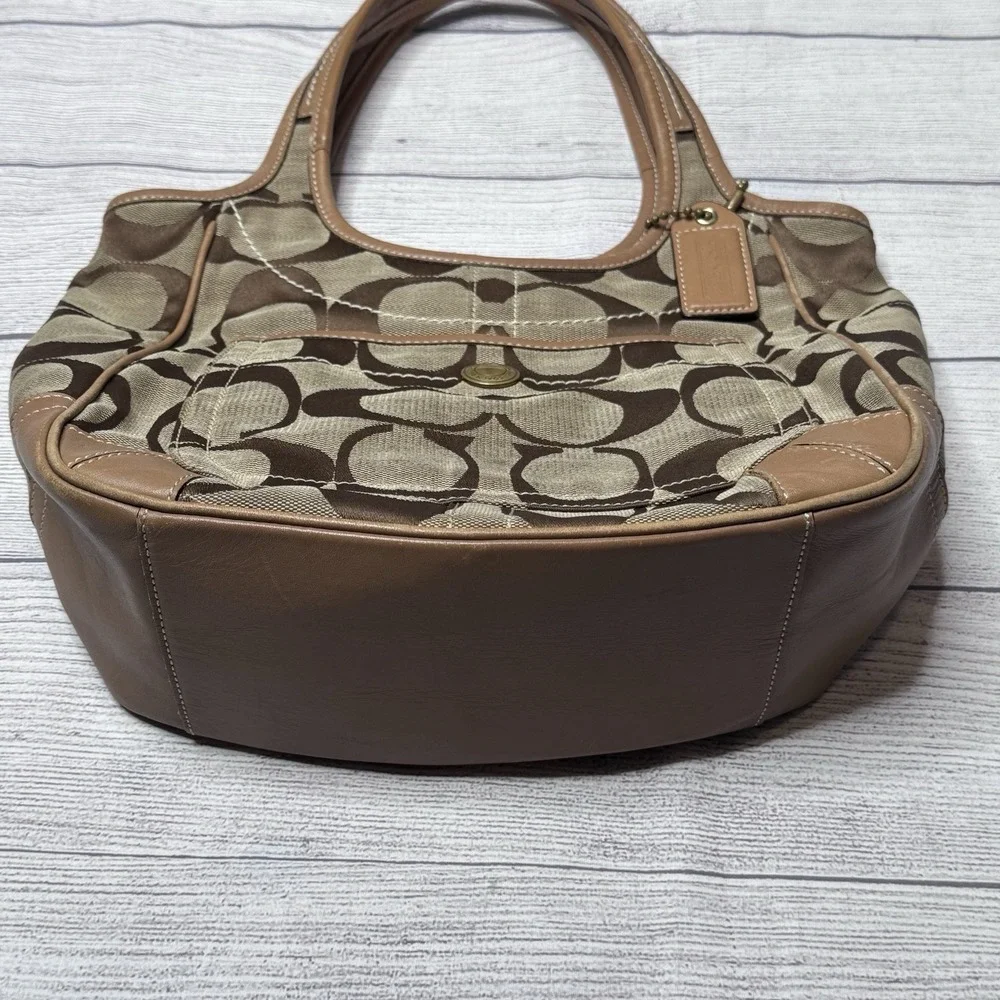 Coach Ergo Signature Tote Hobo Bag 10766 Brown Tan Canvas Signature Brass Y2K
